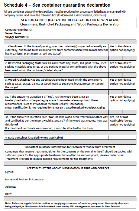 新西兰更新进口海运集装箱检疫及申报要求
