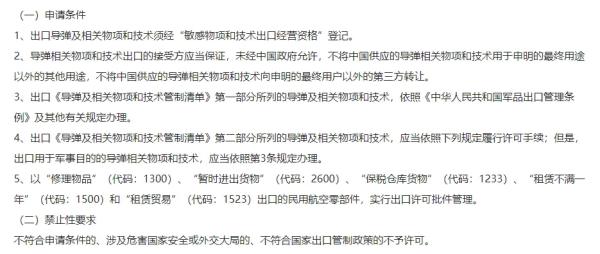 导弹及有关物项和技术出口许可