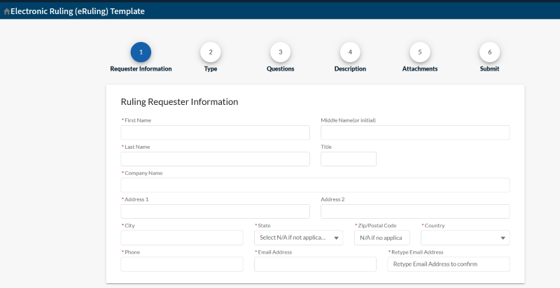填写申请人信息（公司名、地址、联系方式等）