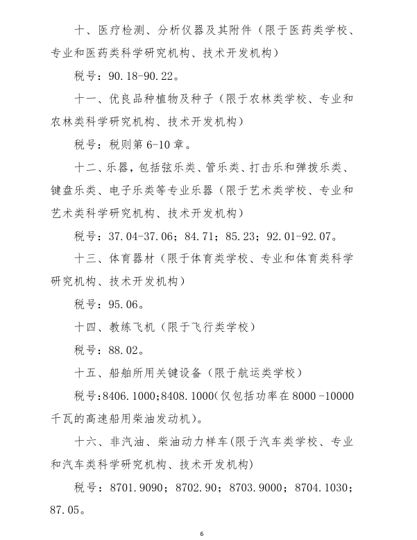 进口科学钻延注科技开发和讲授用品免税清单